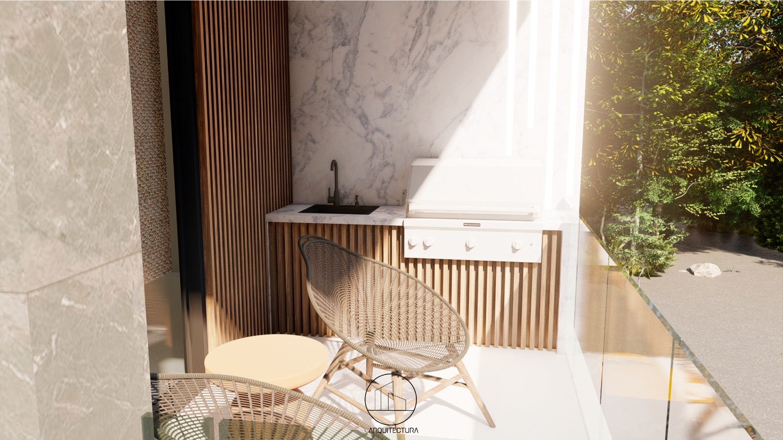 Visualización 3D de terraza